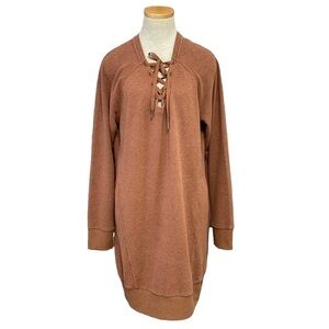 Prana Dress Womens Medium Brown Sweater Dress Midi Long Sleeve Hemp